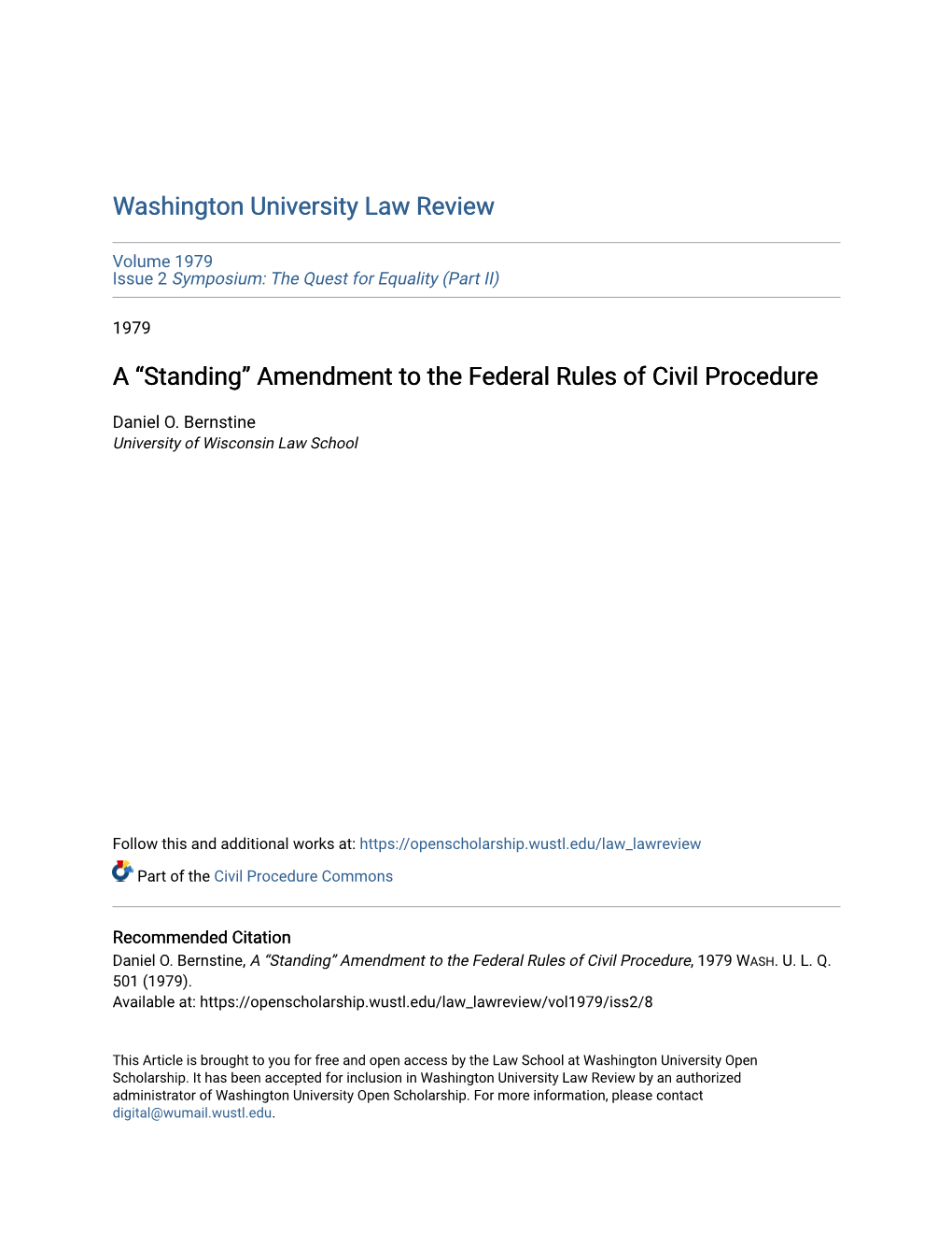 A “Standing” Amendment to the Federal Rules of Civil Procedure