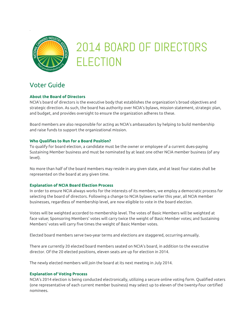 2014 Board of Directors Election