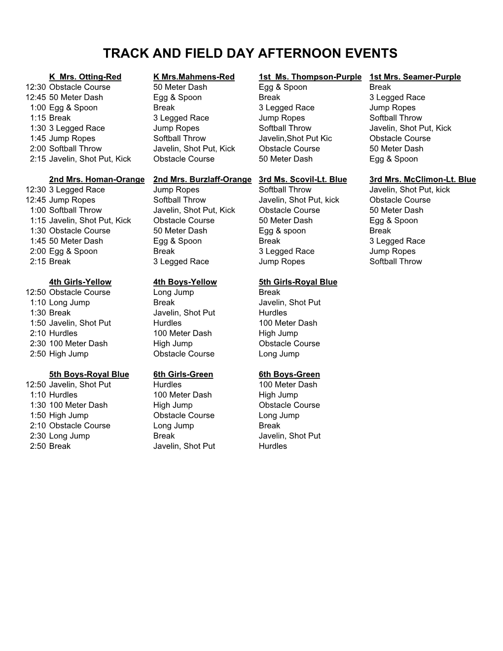 Copy of Track and Field Day Schedule 2011.Xlsx