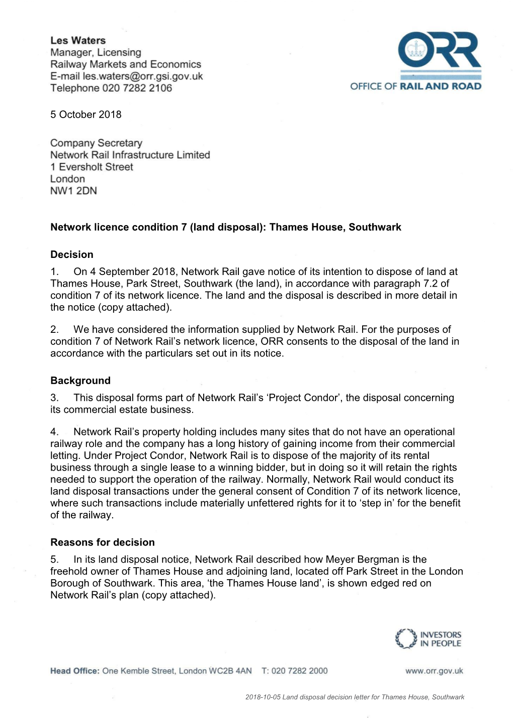 Land Disposal Notice Thames House Sothwark