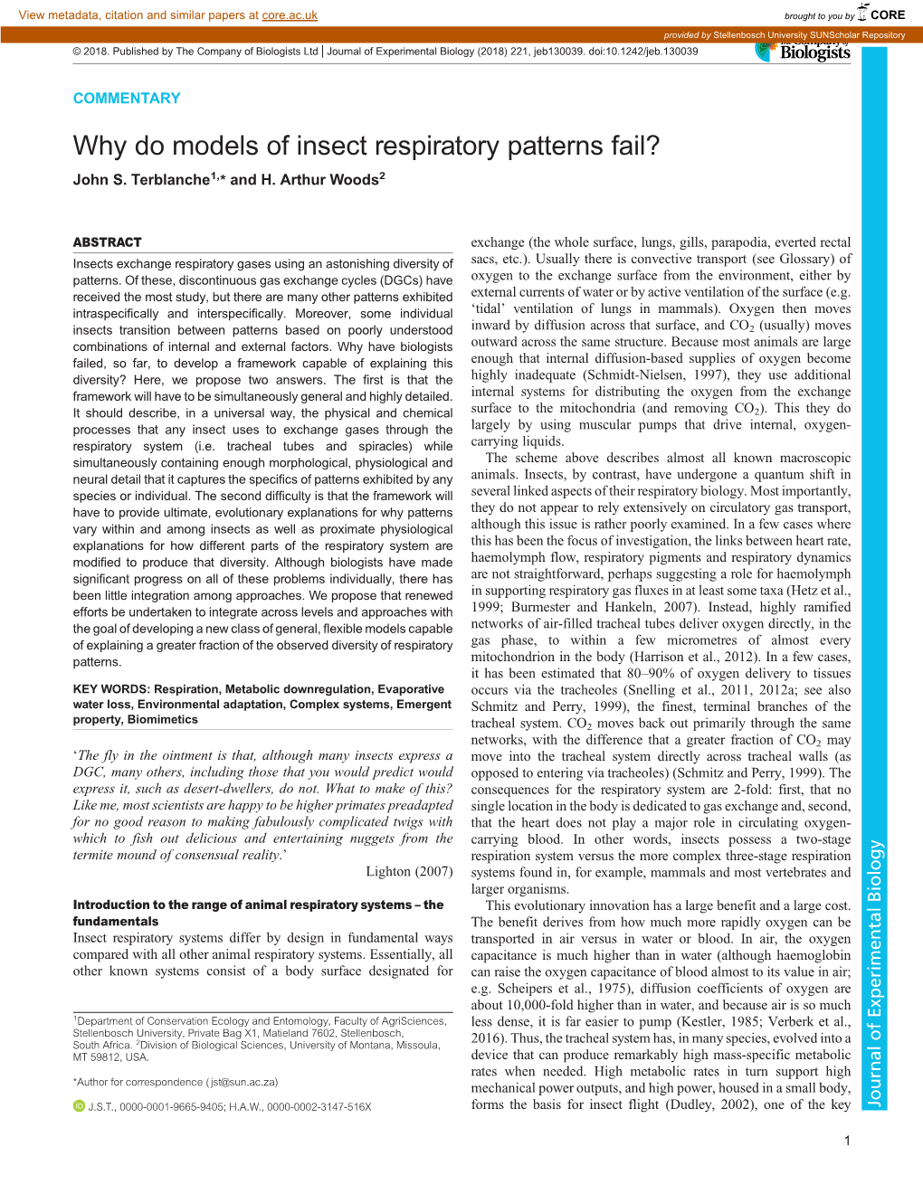 Why Do Models of Insect Respiratory Patterns Fail? John S