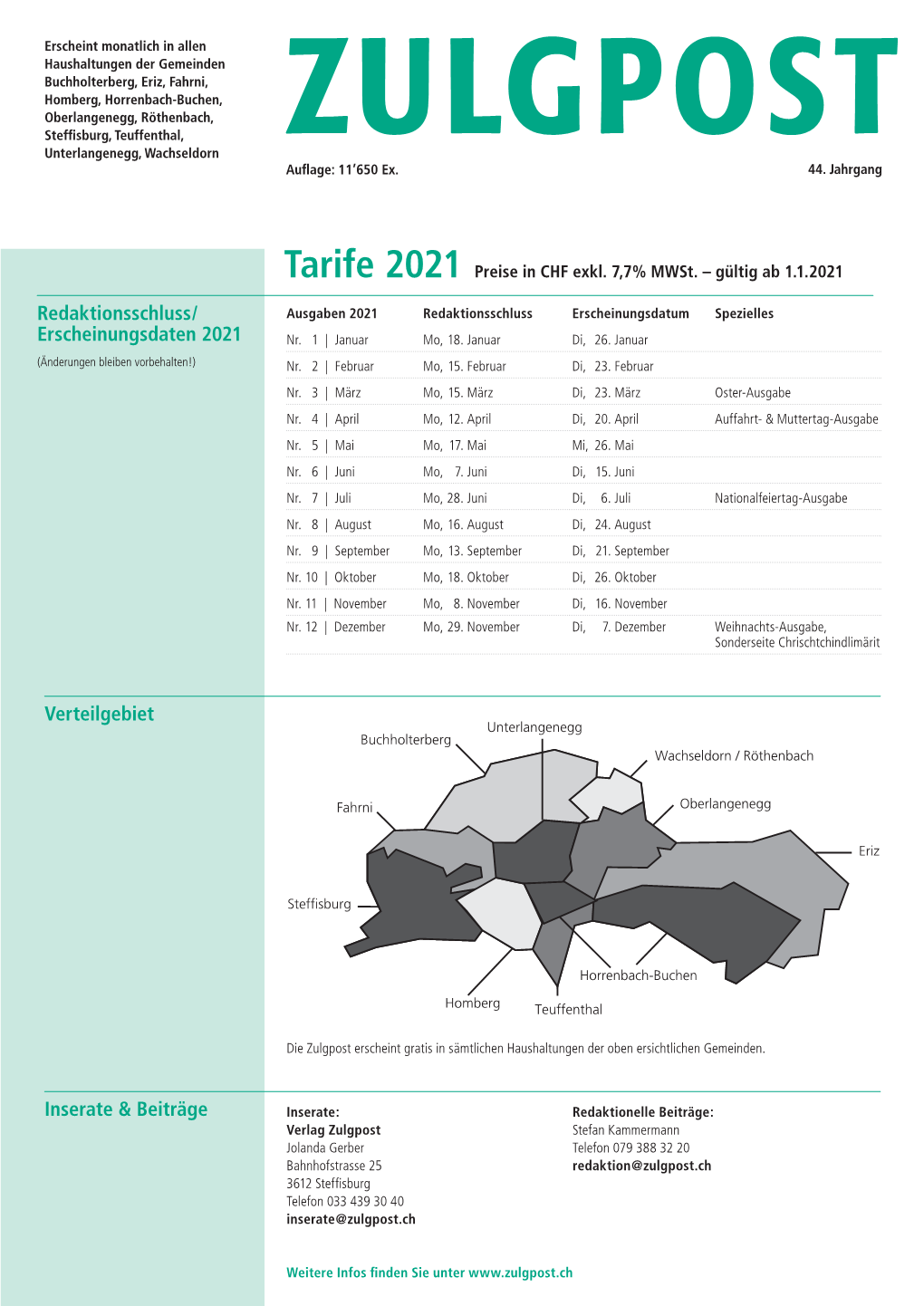 Redaktionsschluss/ Erscheinungsdaten 2021