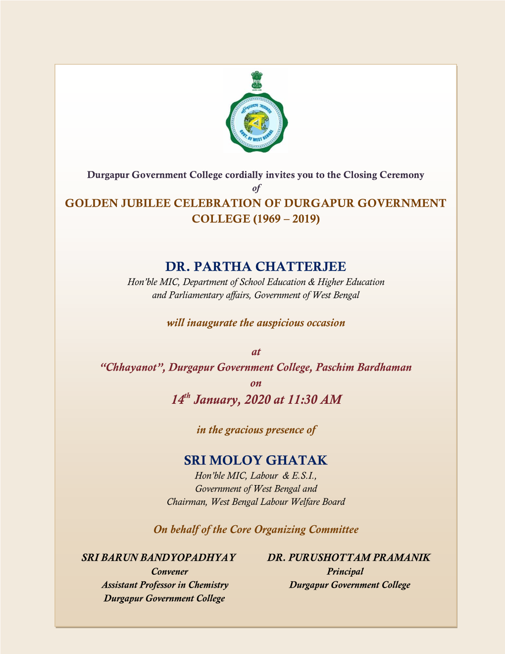 Closing Ceremony of Golden Jubilee Celebration on 14.01.2020