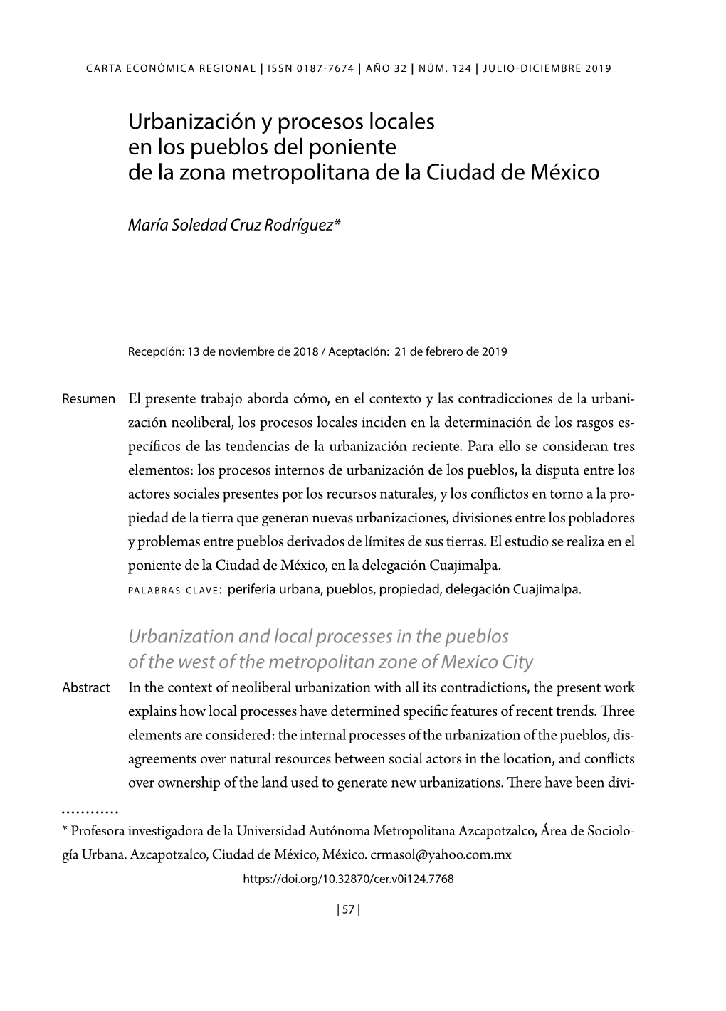 Urbanización Y Procesos Locales En Los Pueblos Del Poniente De La Zona Metropolitana De La Ciudad De México