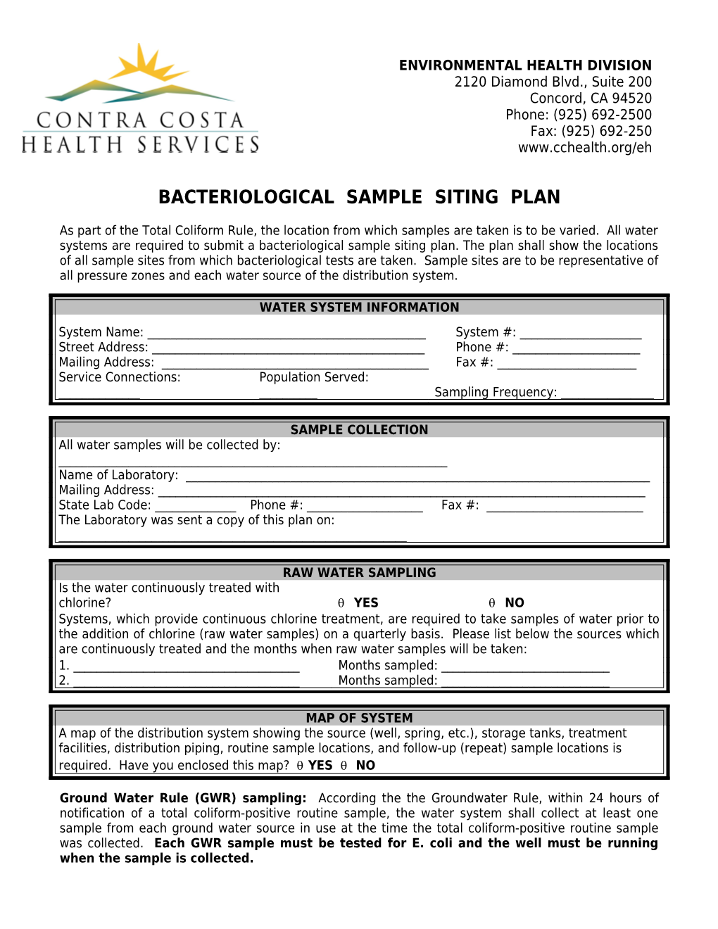 Bacteriological Sample Siting Plan