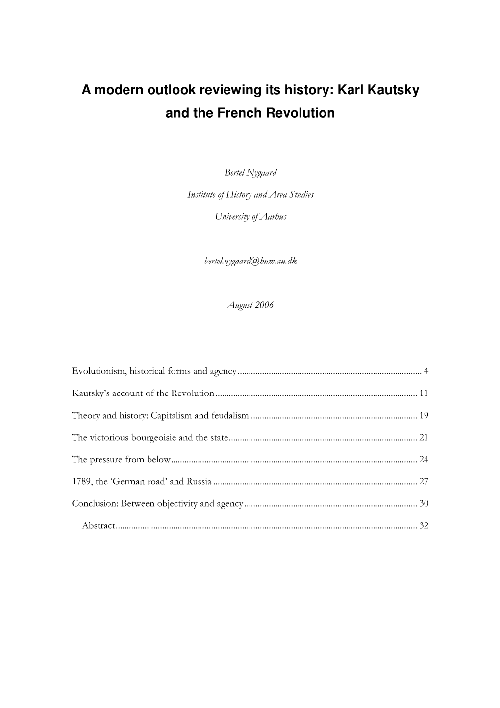 A Modern Outlook Reviewing Its History: Karl Kautsky and the French Revolution