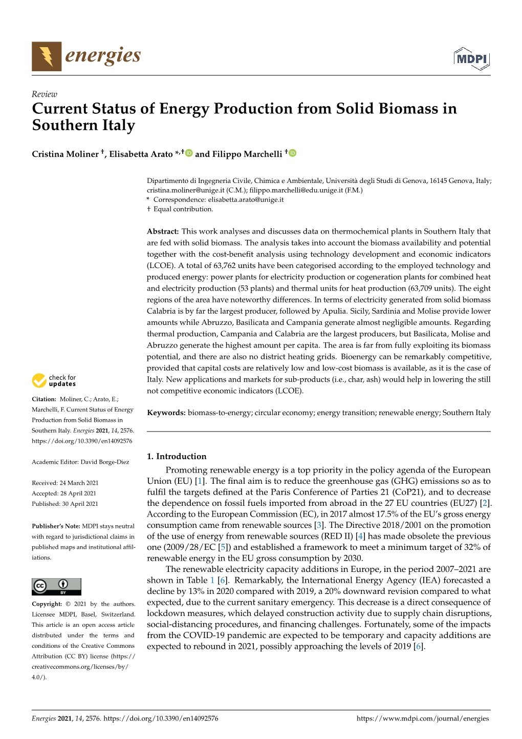 Current Status of Energy Production from Solid Biomass in Southern Italy