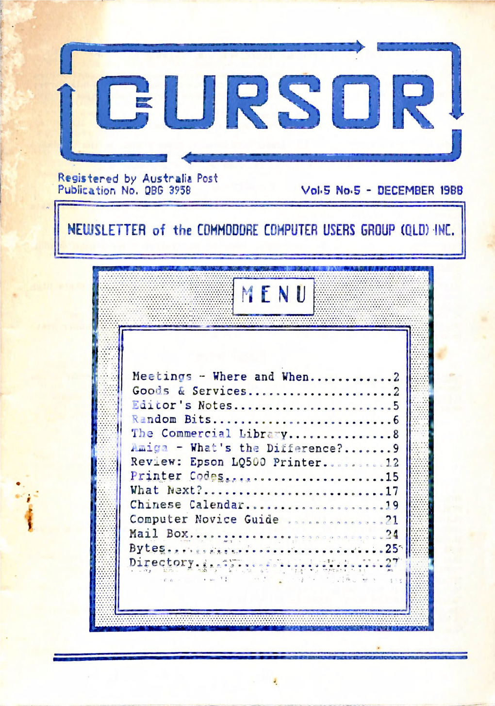 Cursor Commodore Computer Users Group QLD Vol 5 No 5 Dec 1988
