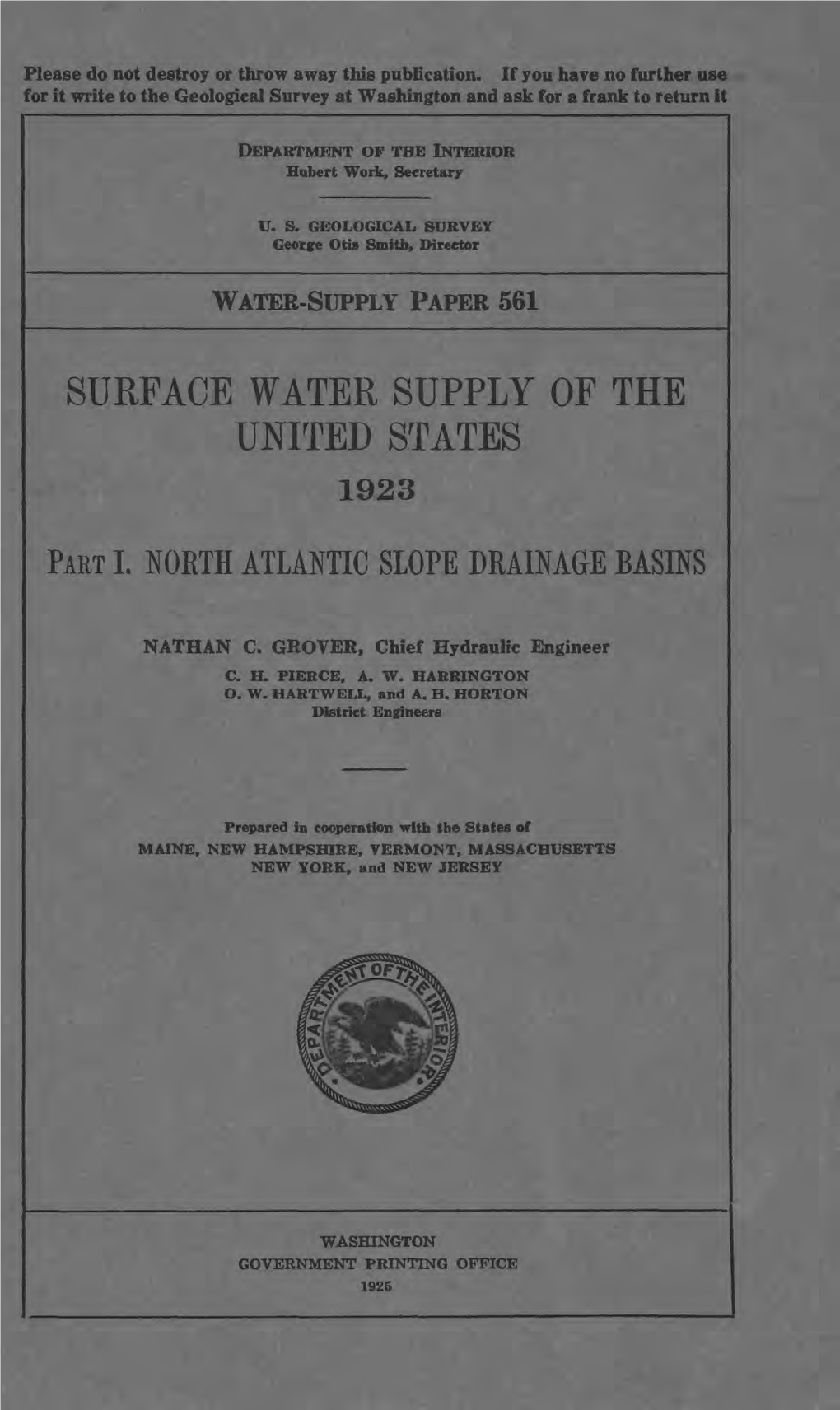 Surface Water Supply of the United States 1923
