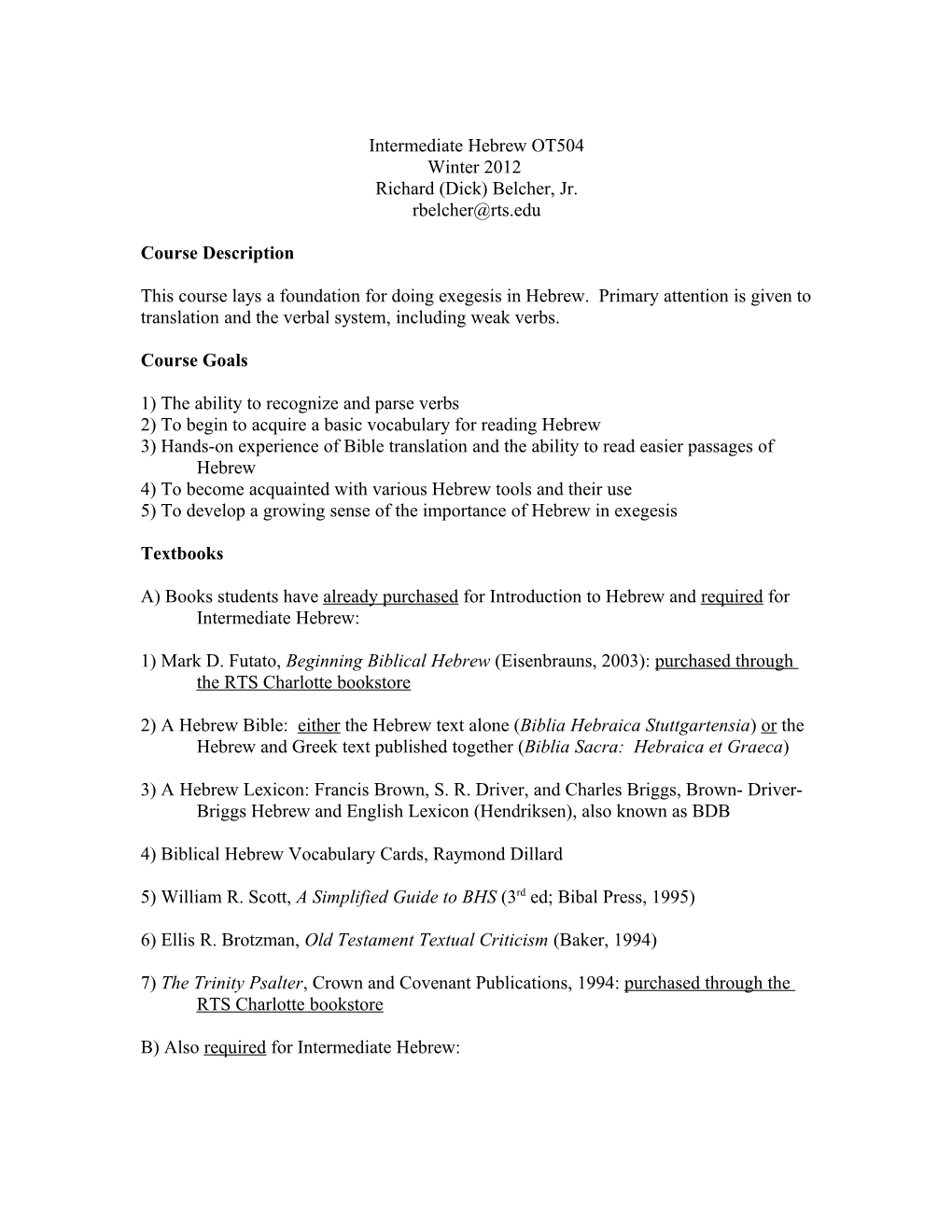 Intermediate Hebrew Syllabus 4