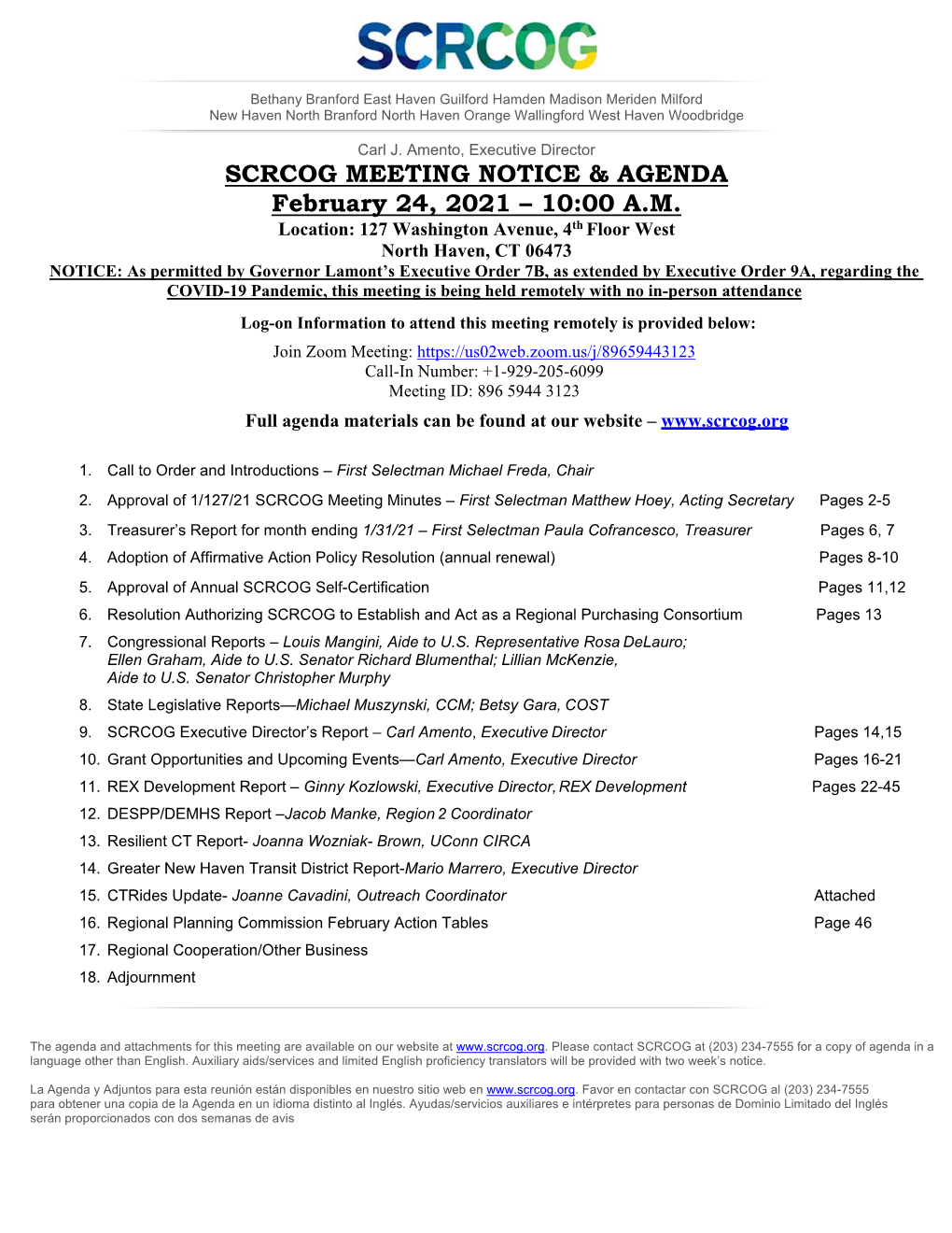 SCRCOG Board Agenda February 2021
