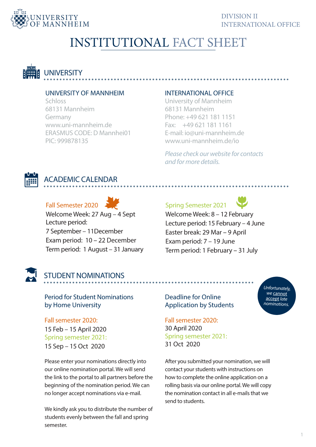 Mannheim University Fact Sheet 2020