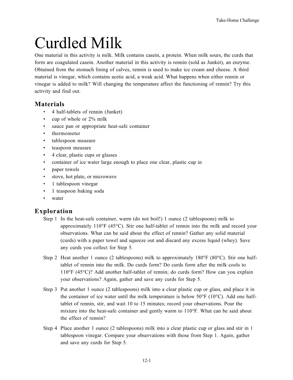 Curdled Milk One Material in This Activity Is Milk