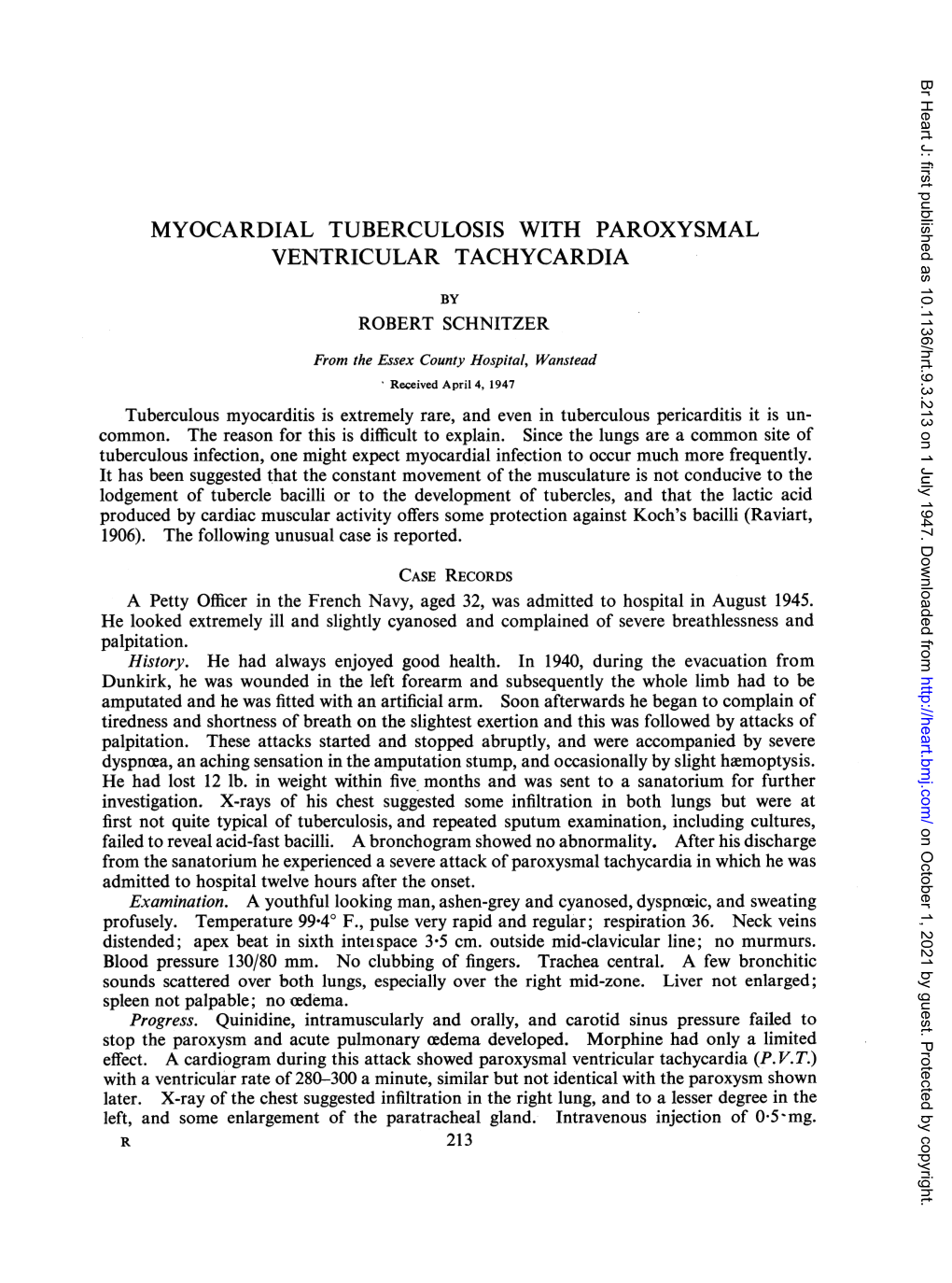 Myocardial Tuberculosis with Paroxysmal Ventricular Tachycardia