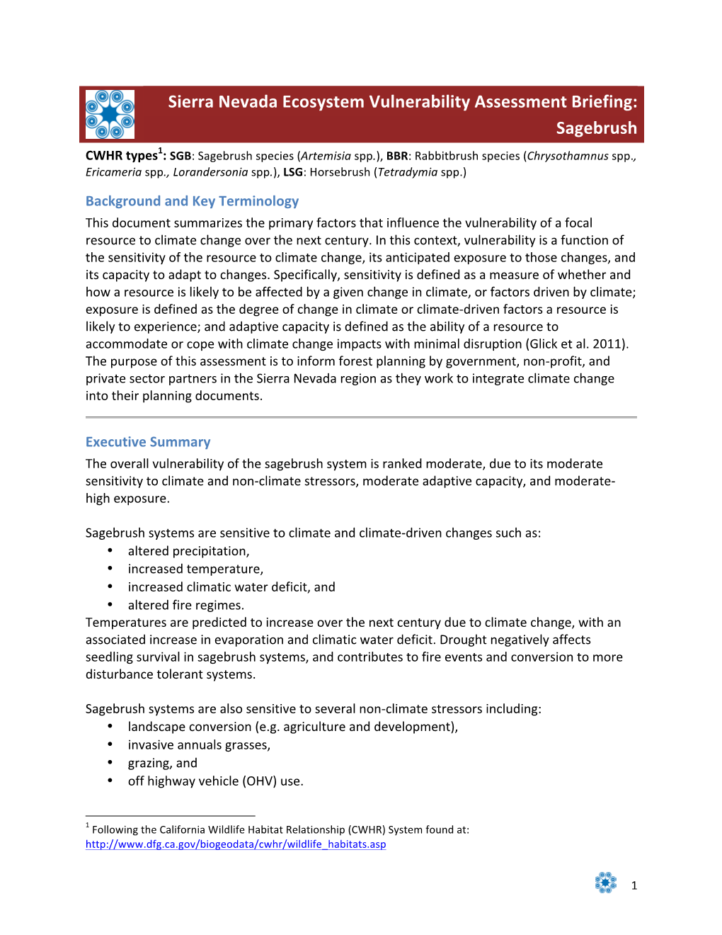 Sierra Nevada Ecosystem Vulnerability Assessment Briefing