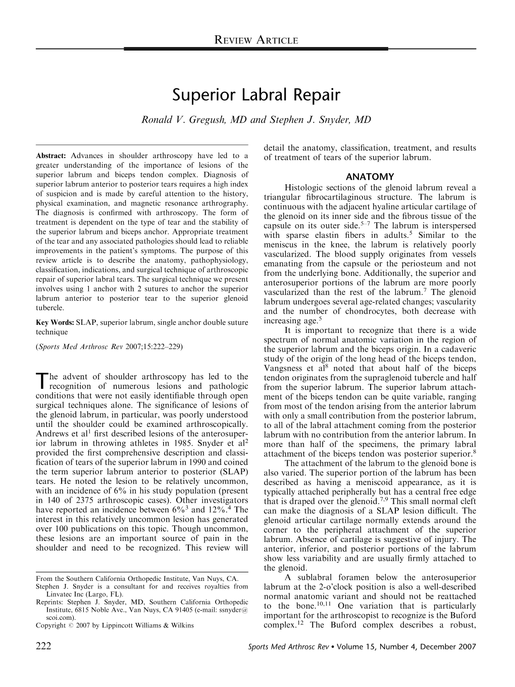 Superior Labral Repair Ronald V