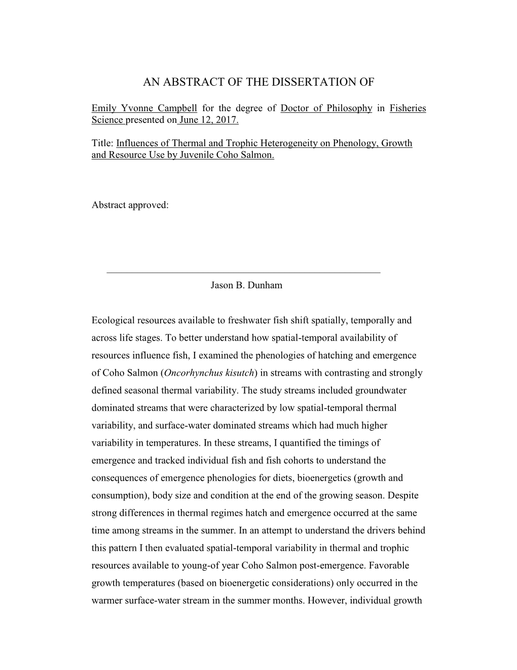 Influences of Thermal and Trophic Heterogeneity on Phenology, Growth and Resource Use by Juvenile Coho Salmon