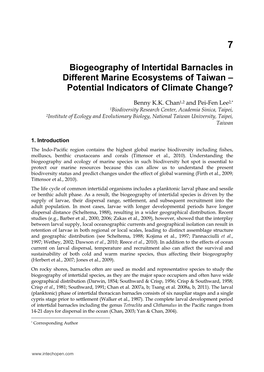 Biogeography of Intertidal Barnacles in Different Marine Ecosystems of Taiwan – Potential Indicators of Climate Change?