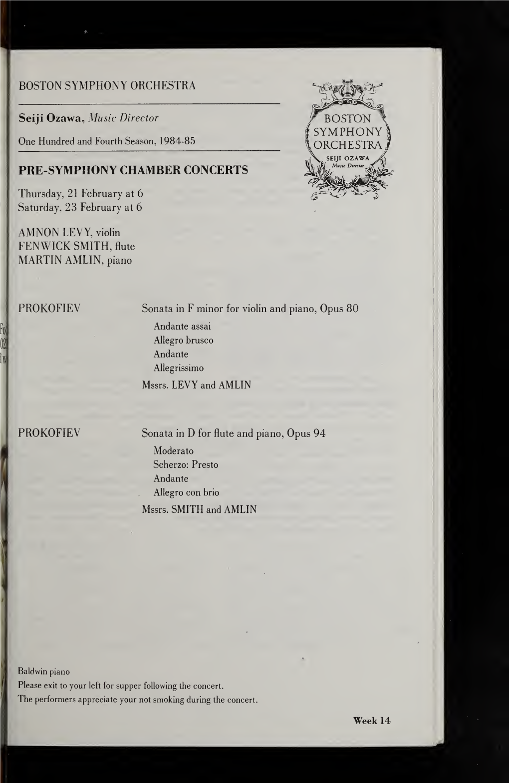 Boston Symphony Orchestra Concert Programs, Season 104, 1984-1985