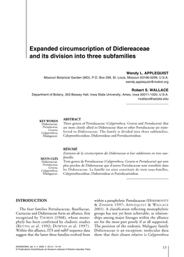 Expanded Circumscription of Didiereaceae and Its Division Into Three Subfamilies