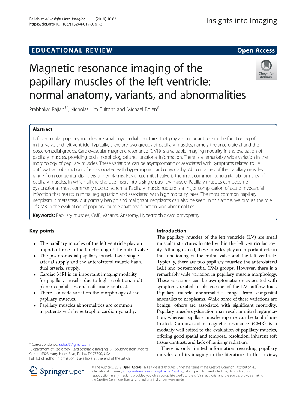 Magnetic Resonance Imaging of the Papillary Muscles of the Left Ventricle