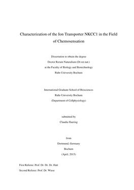 Characterization of the Ion Transporter NKCC1 in the Field of Chemosensation