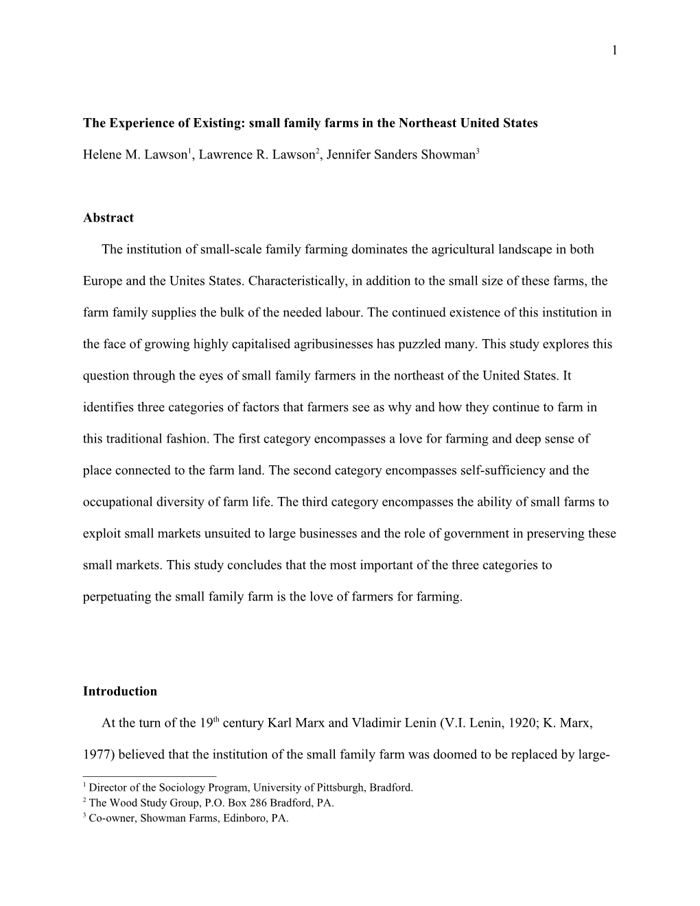 The Experience of Existing: Small Family Farms in the Northeast United States