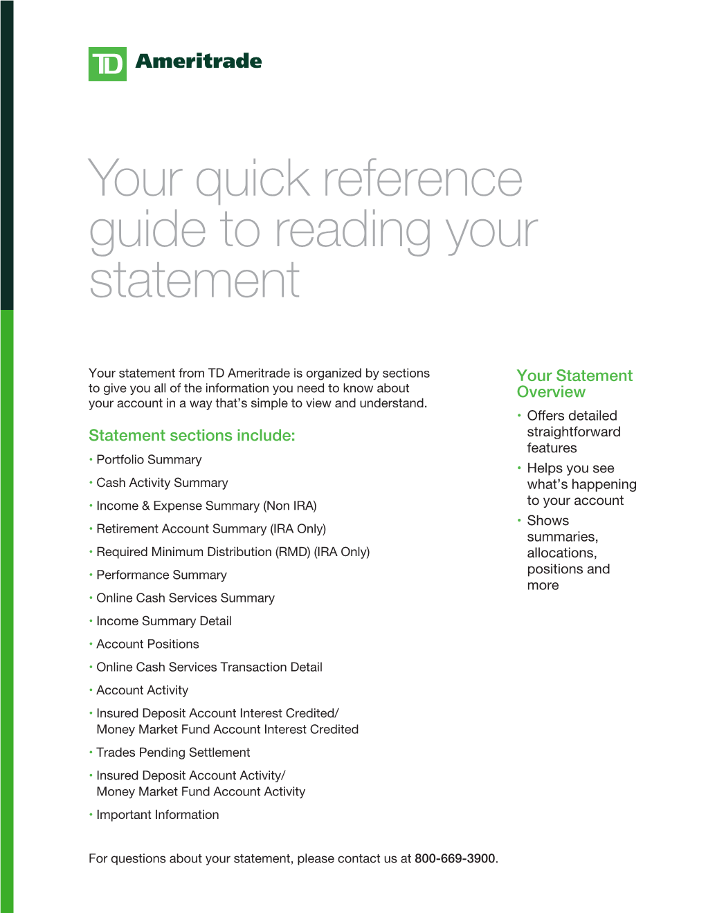 Your Quick Reference Guide to Reading Your Statement