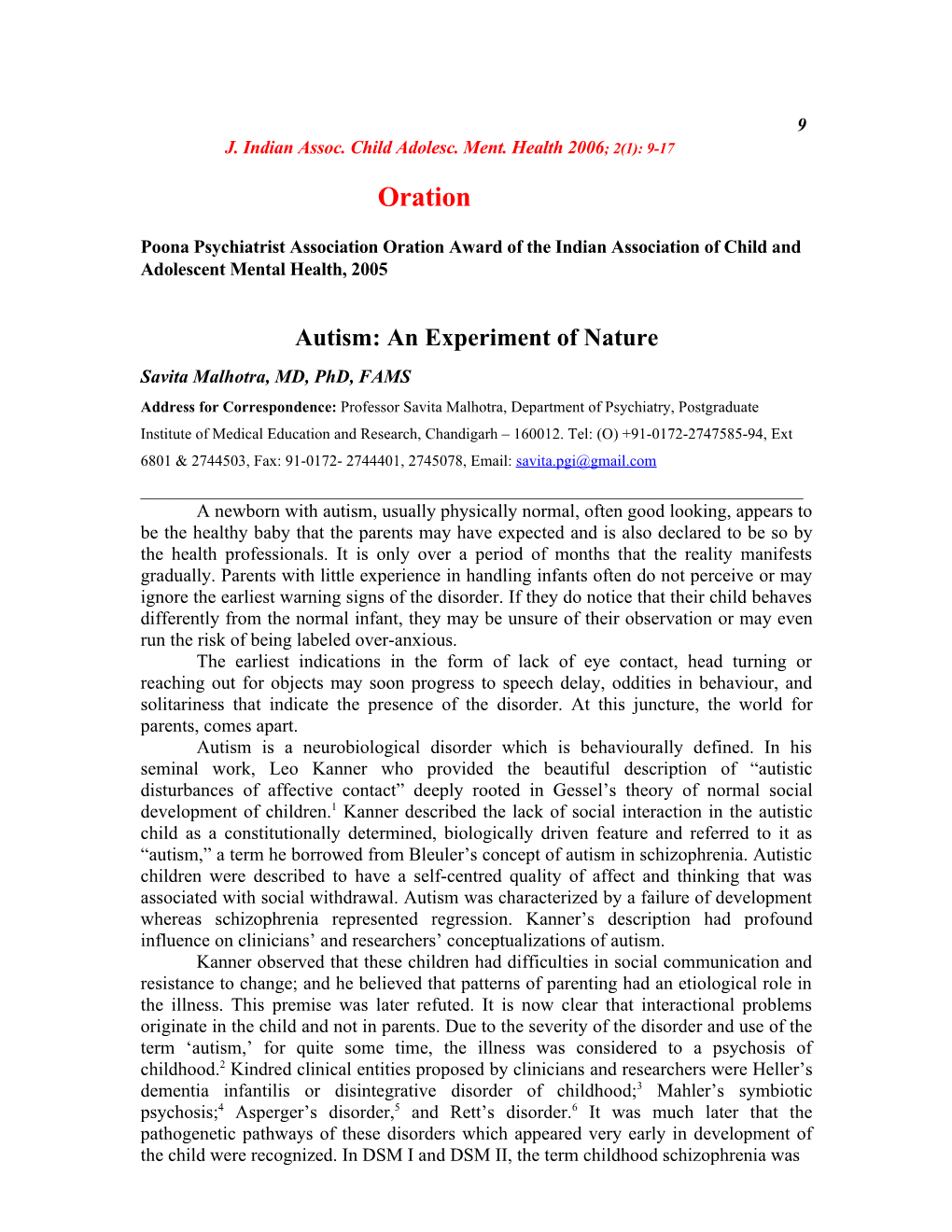 Autism: an Experiment of Nature