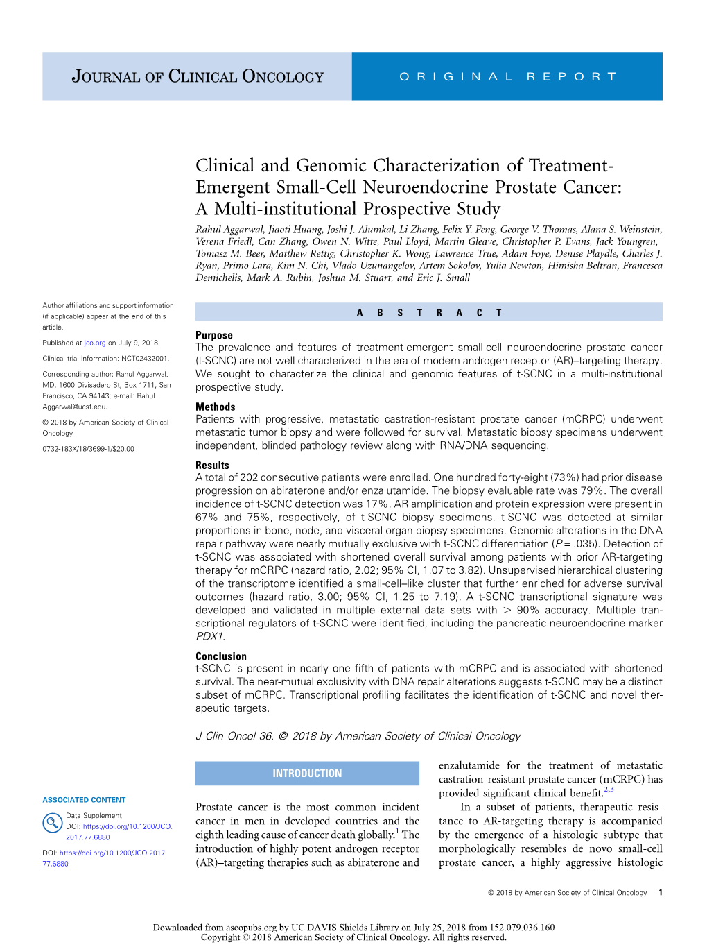 Emergent Small-Cell Neuroendocrine Prostate Cancer: a Multi-Institutional Prospective Study Rahul Aggarwal, Jiaoti Huang, Joshi J