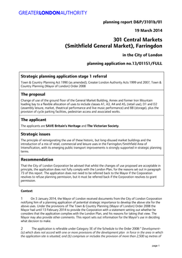 Smithfield General Market), Farringdon in the City of London Planning Application No.13/01151/FULL