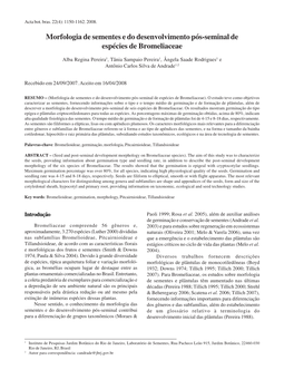 Morfologia De Sementes E Do Desenvolvimento Pós-Seminal De Espécies De Bromeliaceae