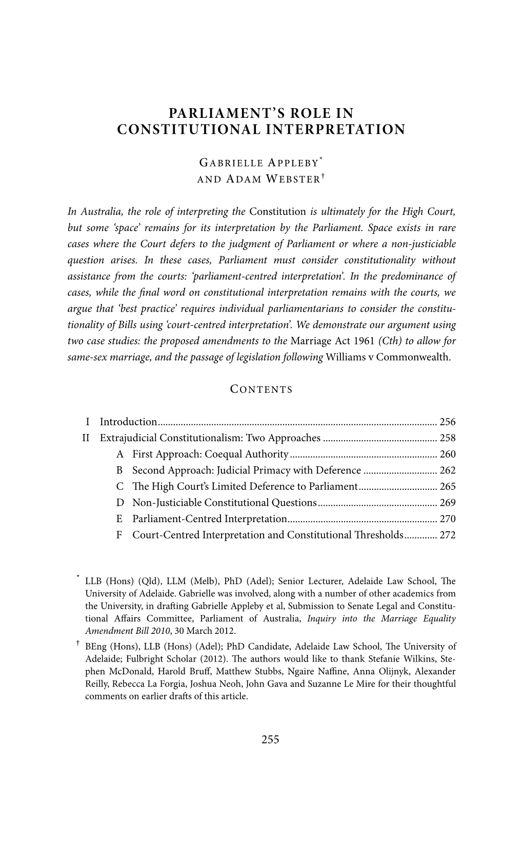 Parliament's Role in Constitutional Interpretation