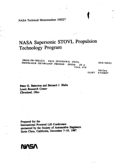 NASA SUPERSONIC STOVL PROPULSION TECHNOLOGY PROGRAM Peter G