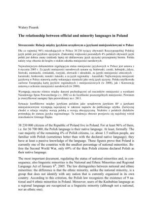 The Relationship Between Official and Minority Languages in Poland