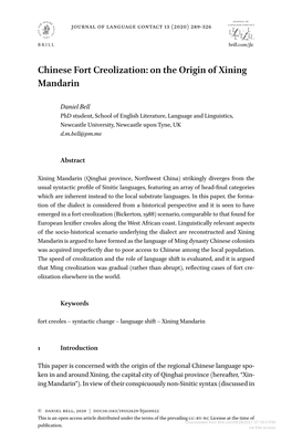 Chinese Fort Creolization: on the Origin of Xining Mandarin