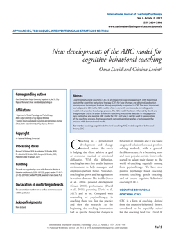 New Developments of the ABC Model for Cognitive-Behavioral Coaching Oana David1and Cristina Lorint2