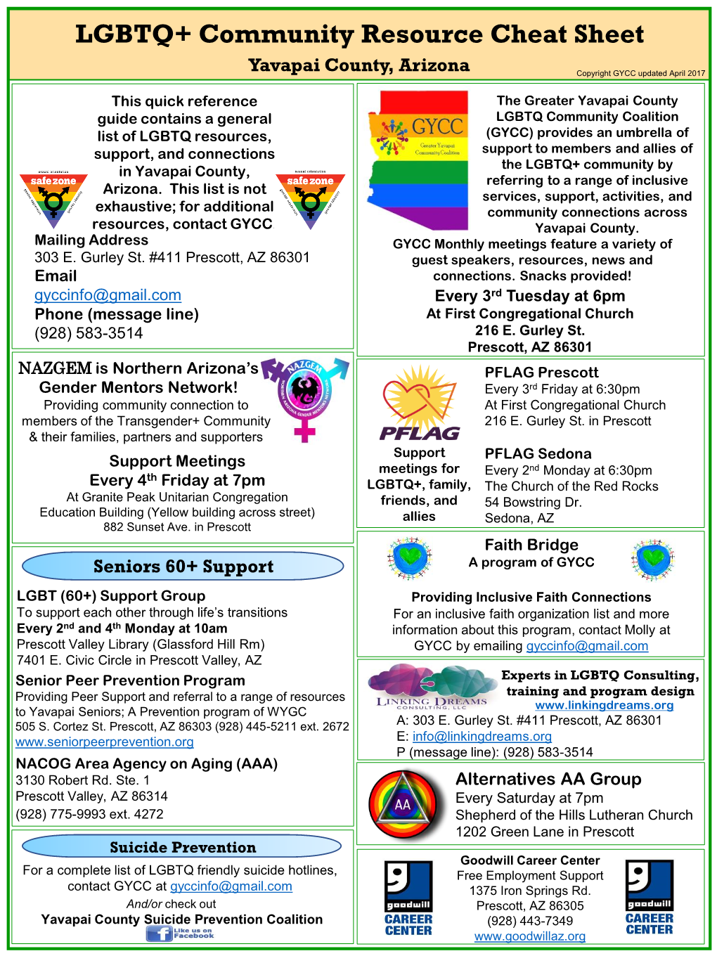 LGBTQ+ Community Resource Cheat Sheet