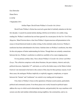 Artifact Paper: David Foster Wallace’S Consider the Lobster