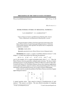 Moore–Penrose Inverse of Bidiagonal Matrices. I