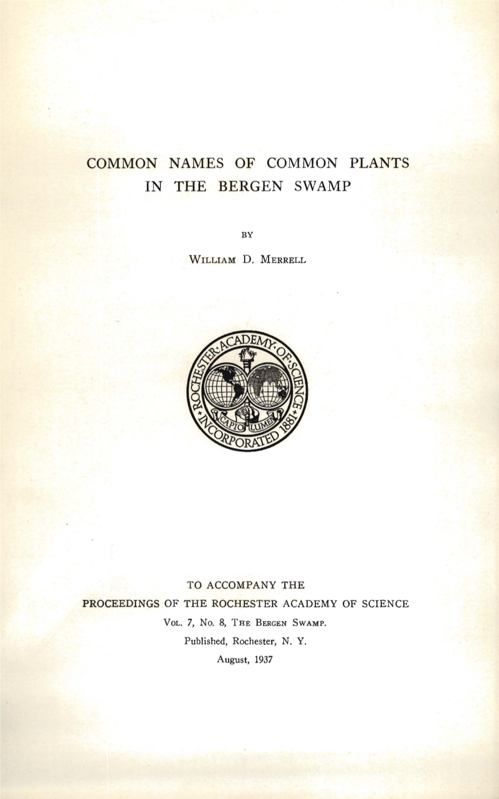 Common Names of Common Plants in the Bergen Swamp