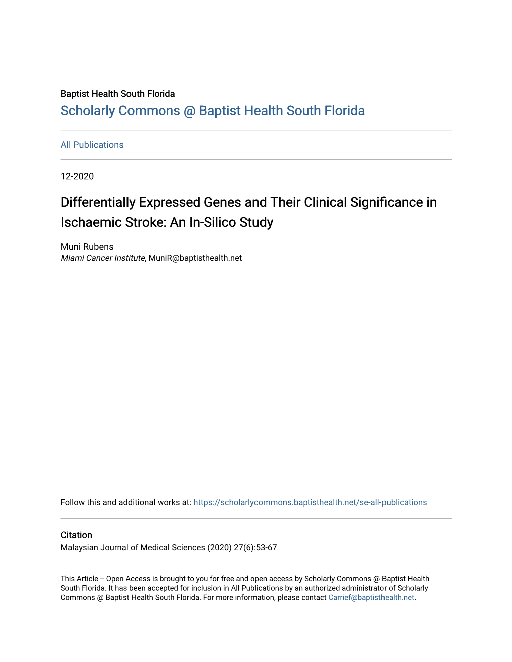 Differentially Expressed Genes and Their Clinical Significance in Ischaemic Stroke: an In-Silico Study