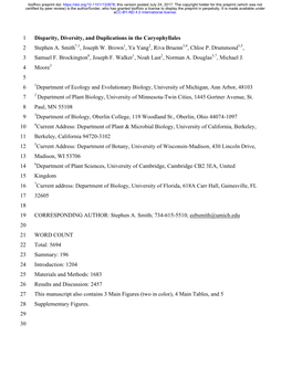 Disparity, Diversity, and Duplications in the Caryophyllales 2 Stephen A