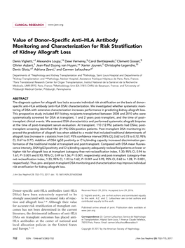 Value of Donor–Specific Anti–HLA Antibody Monitoring And