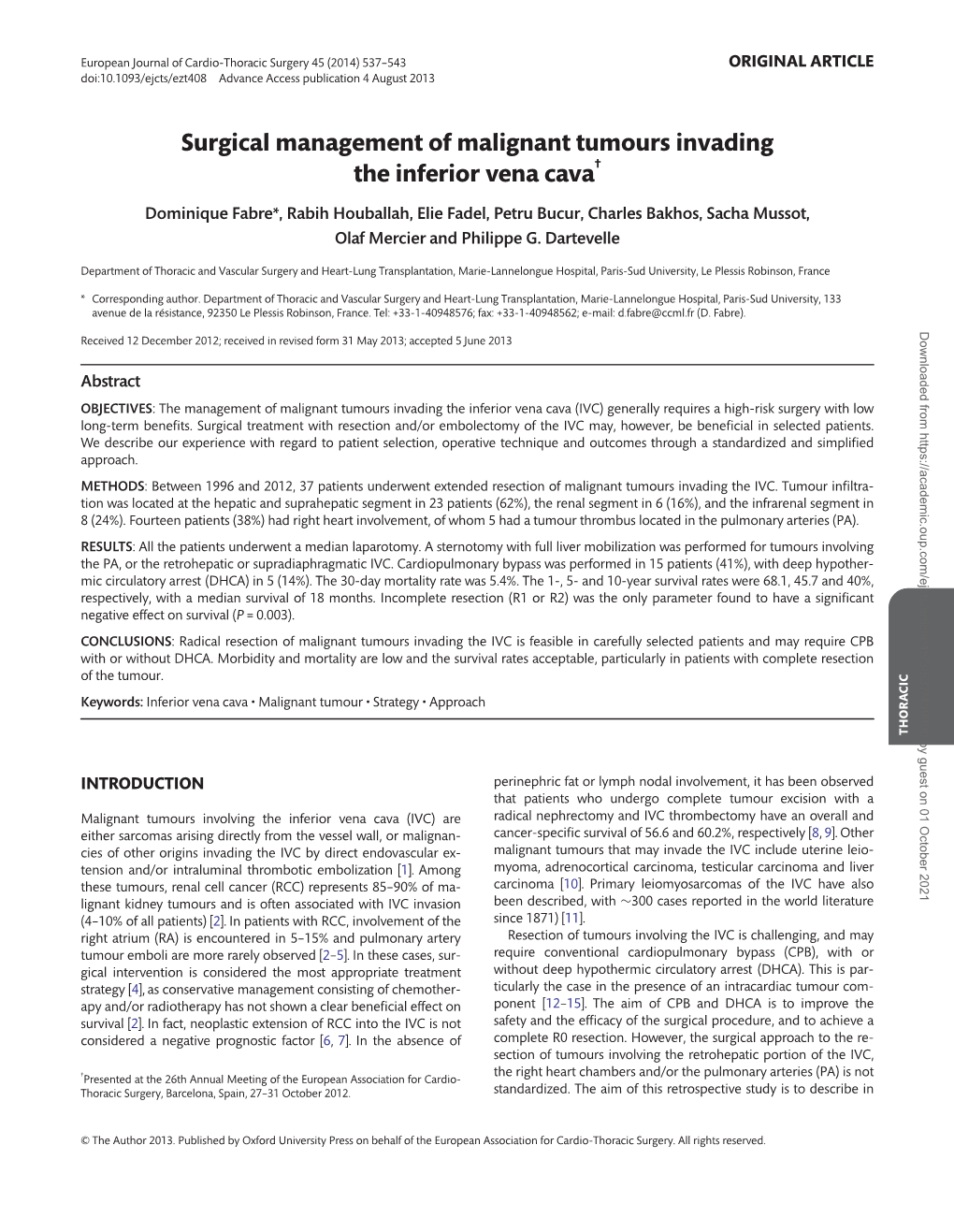 Surgical Management of Malignant Tumours Invading the Inferior Vena