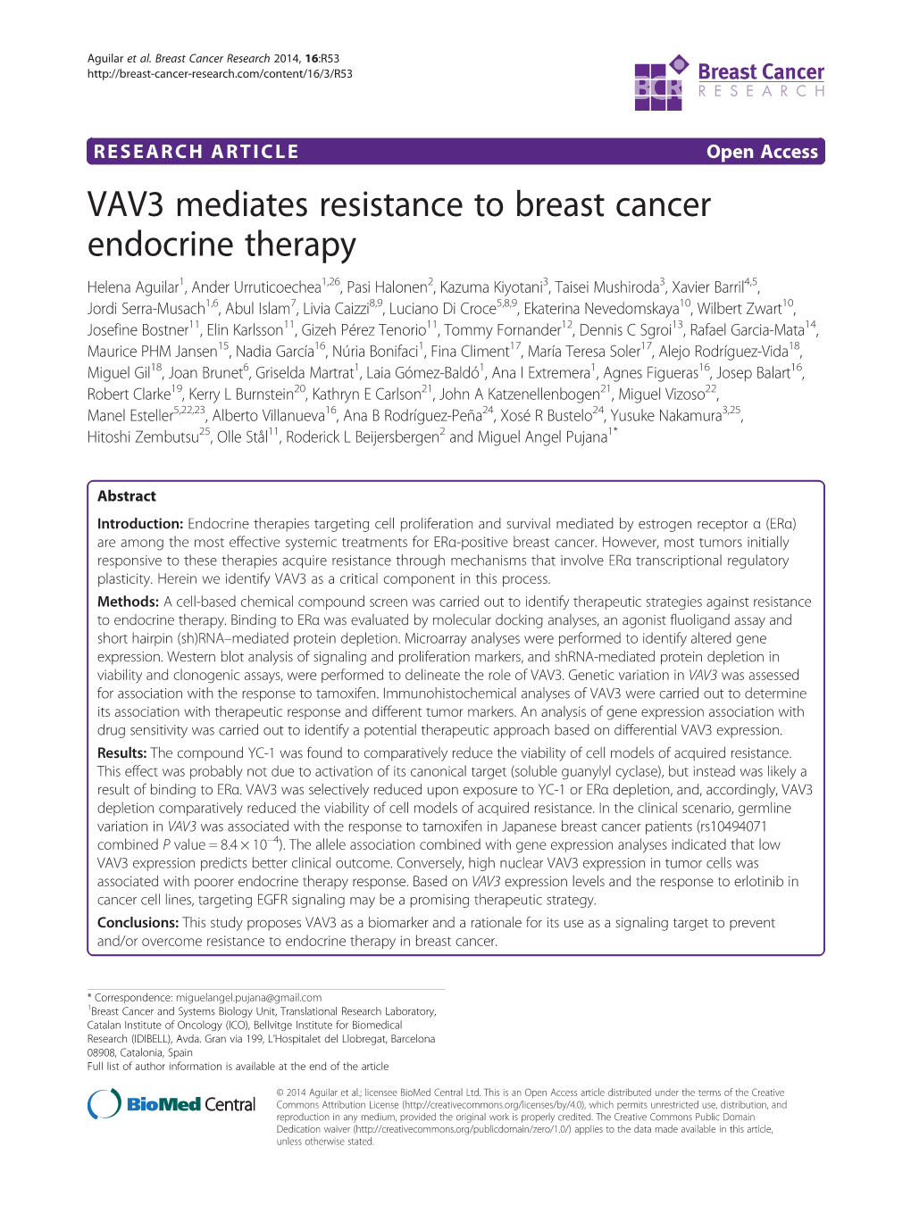 VAV3 Mediates Resistance to Breast Cancer Endocrine Therapy