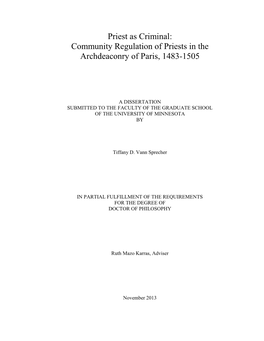 Priest As Criminal: Community Regulation of Priests in the Archdeaconry of Paris, 1483-1505