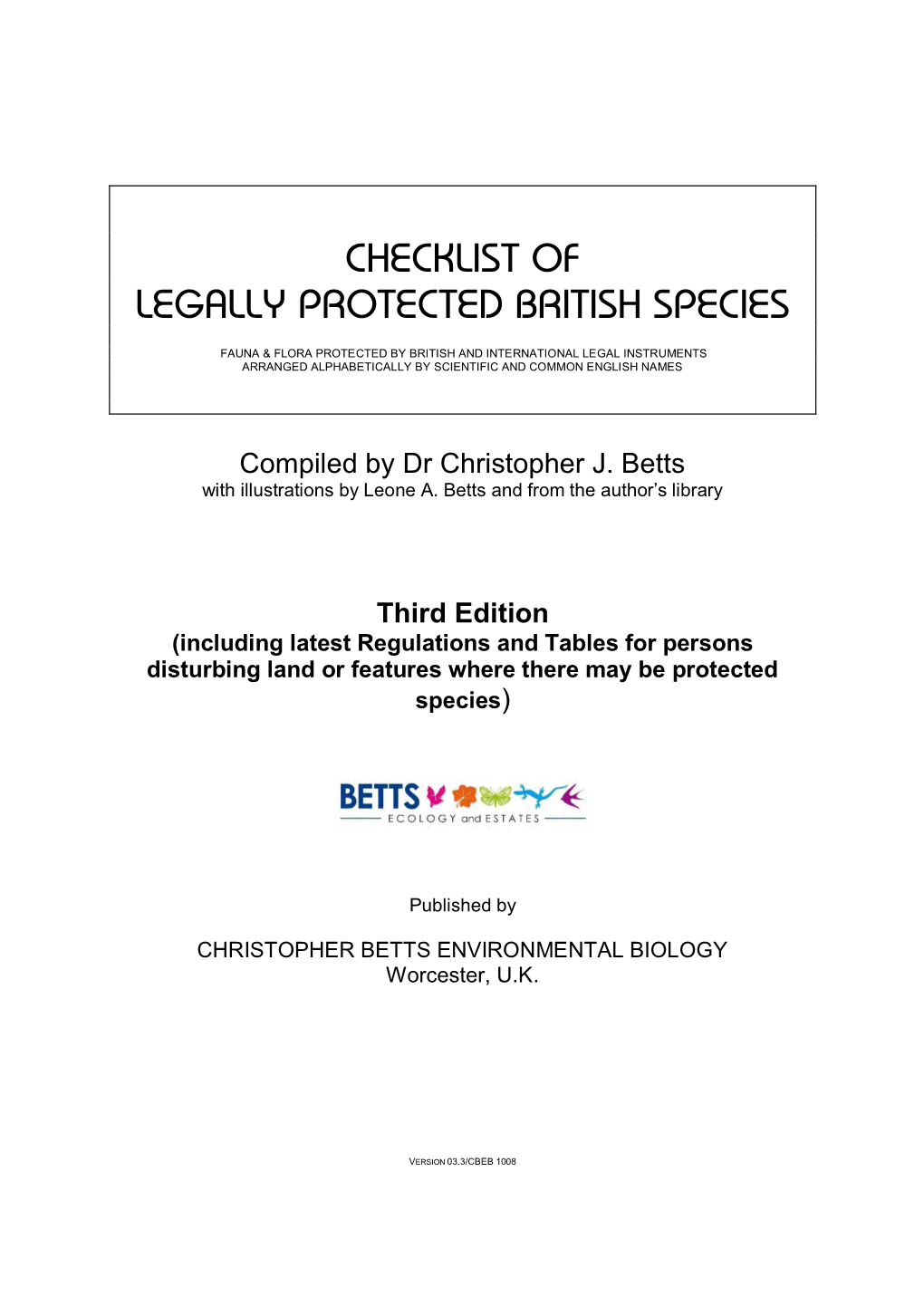 Checklist of Legally Protected British Species