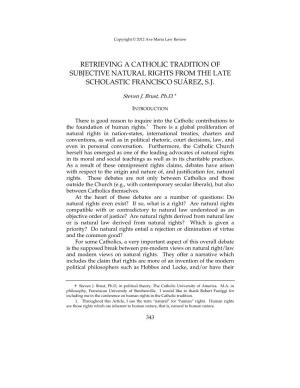 Retrieving a Catholic Tradition of Subjective Natural Rights from the Late Scholastic Francisco Suárez, S.J
