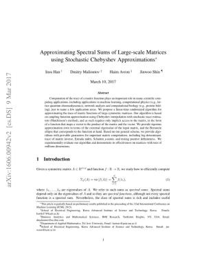 Approximating Spectral Sums of Large-Scale Matrices Using Stochastic Chebyshev Approximations∗